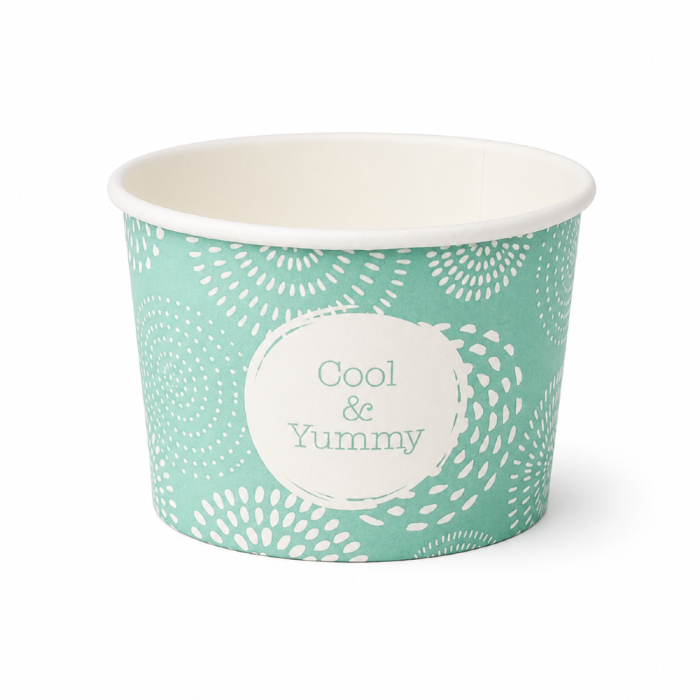 Pojemnik papierowy na lody z nadrukiem niebieski 260 ml fi 90 mm - 55 sztuk