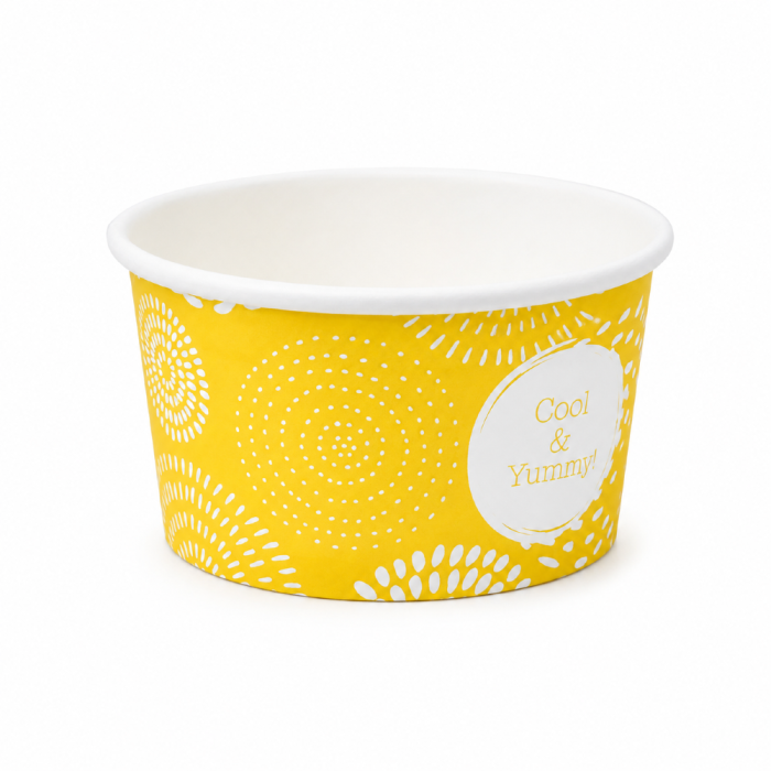 Pojemnik papierowy na lody z nadrukiem żółty 140 ml fi 80 mm - 50 sztuk