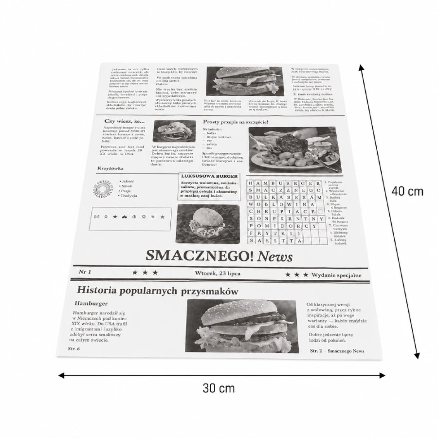 Papier do pakowania 40 cm x 30 cm tłuszczoodporny GAZETA - 1000 sztuk