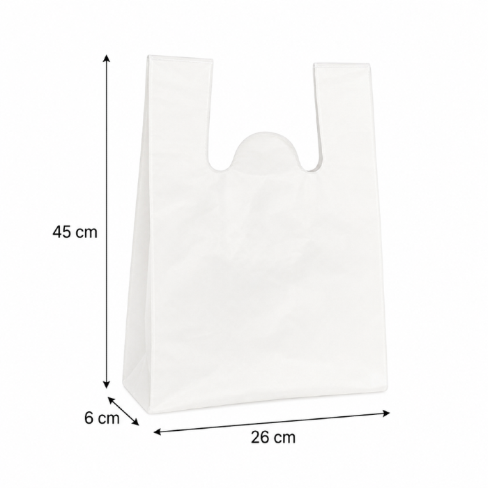 Reklamówki HDPE wielokrotnego użytku 14,5 µm 26 cm x 6 cm x 45 cm białe - 0,5 kg