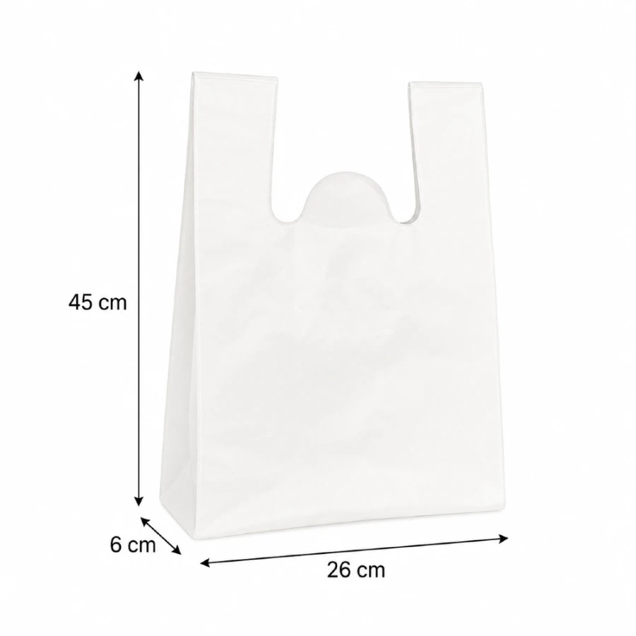 Reklamówki HDPE wielokrotnego użytku 14,5 µm 26 cm x 6 cm x 45 cm białe - 0,5 kg