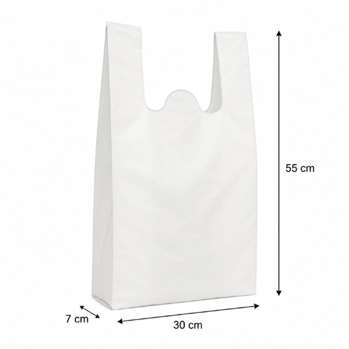 Reklamówki HDPE wielokrotnego użytku 20 µm 30 cm x 7 cm x 55 cm białe - 1 kg