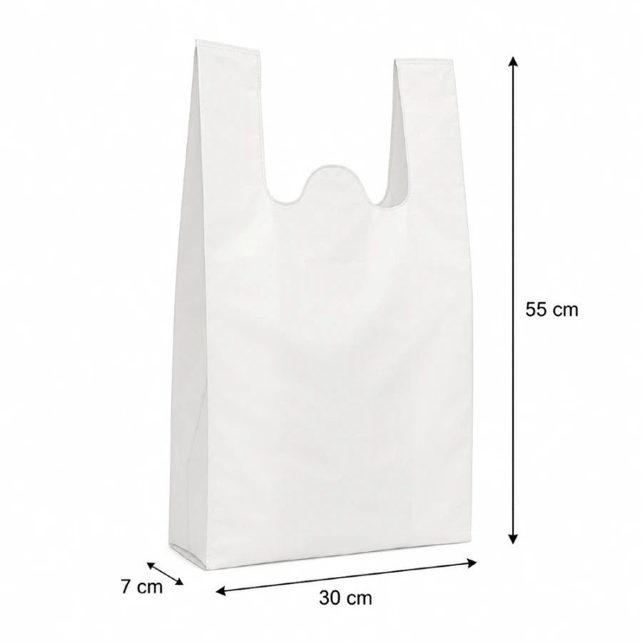Reklamówki HDPE wielokrotnego użytku 20 µm 30 cm x 7 cm x 55 cm białe - 1 kg