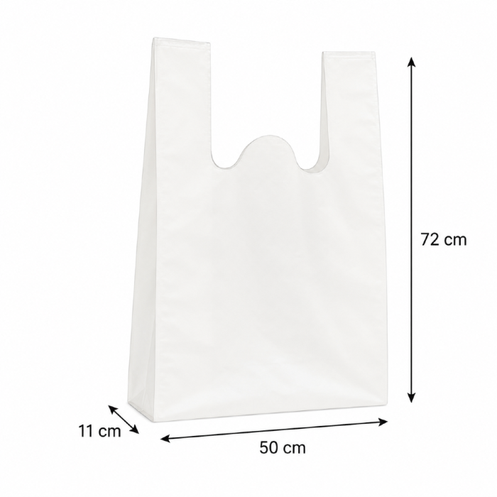 Reklamówki HDPE wielokrotnego użytku 18 µm 50 cm x 11 cm x 72 cm białe - 50 sztuk