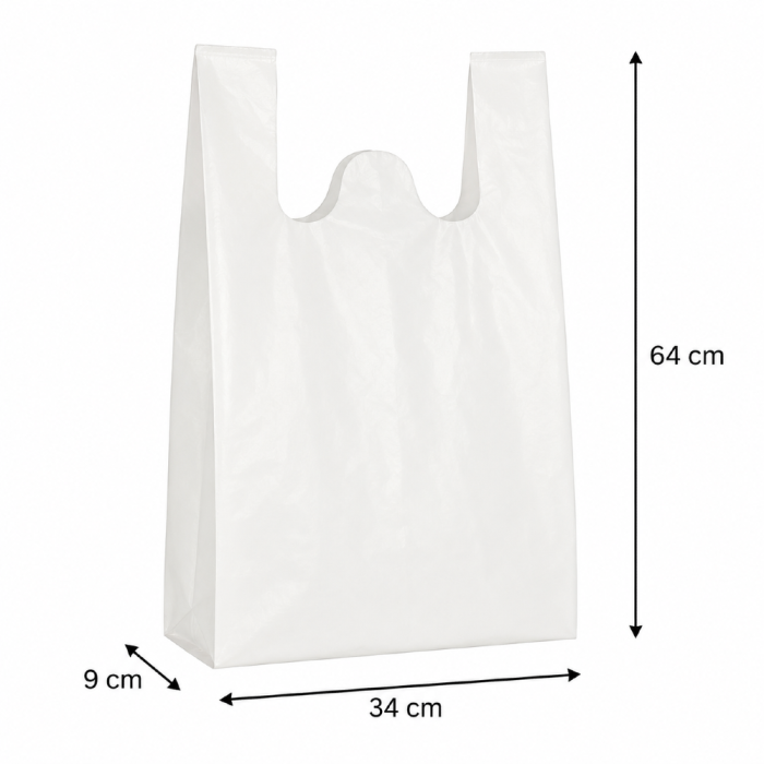 Reklamówki HDPE wielokrotnego użytku 14,5 µm 34 cm x 9 cm x 64 cm białe - 100 sztuk