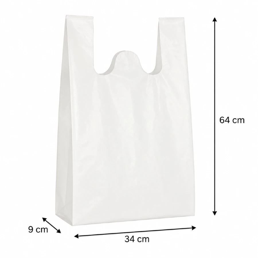 Reklamówki HDPE wielokrotnego użytku 14,5 µm 34 cm x 9 cm x 64 cm białe - 100 sztuk