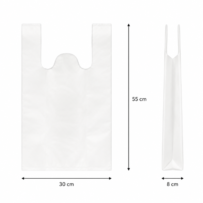 Reklamówki HDPE 51 µm 30 cm x 8 cm x 55 cm białe - 50 sztuk