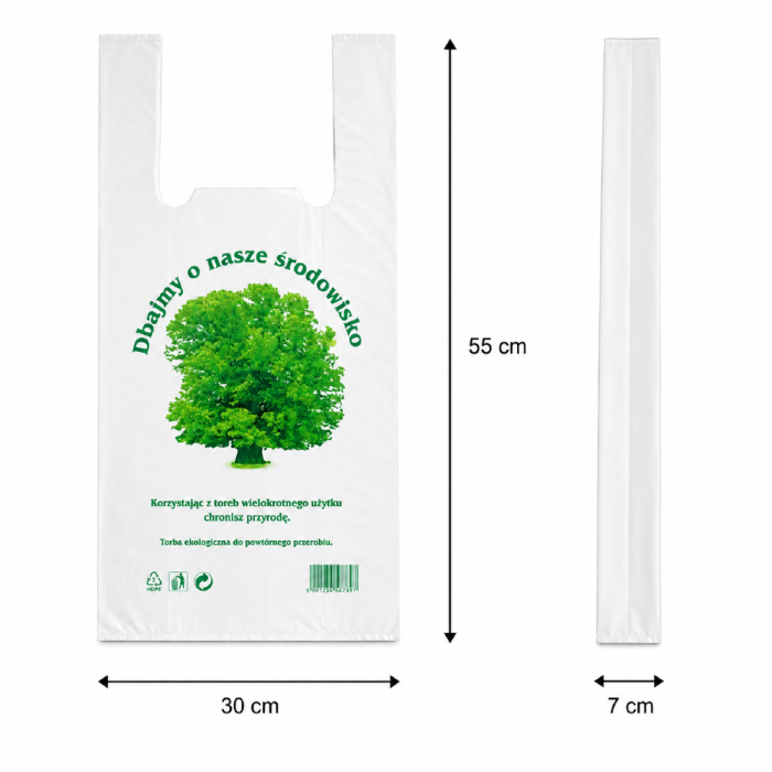 Reklamówki HDPE wielokrotnego użytku Drzewo 14 µm 55 cm x 30 cm x 7 cm- 200 sztuk
