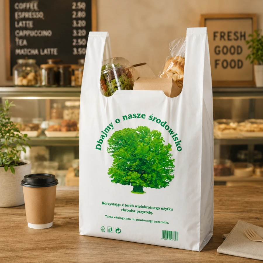 Reklamówki HDPE wielokrotnego użytku Drzewo 14 µm 55 cm x 30 cm x 7 cm- 200 sztuk