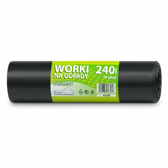 Worki na śmieci z folii LDPE 45 µm, 240 l czarne - 10 szt.