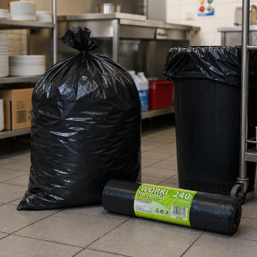 Worki na śmieci z folii LDPE 45 µm, 240 l czarne - 10 szt.