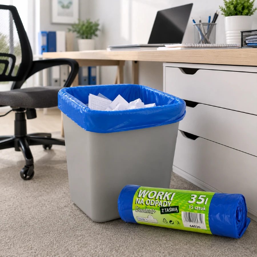 Worki na śmieci z folii LDPE z taśmą, 35 l niebieskie - 15 szt.