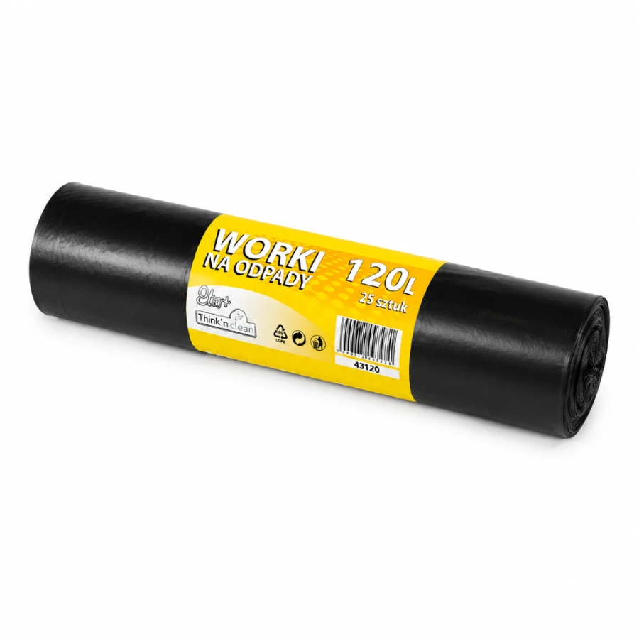 Worki na śmieci z folii LDPE 25 µm, 120 l czarne - 25 szt.