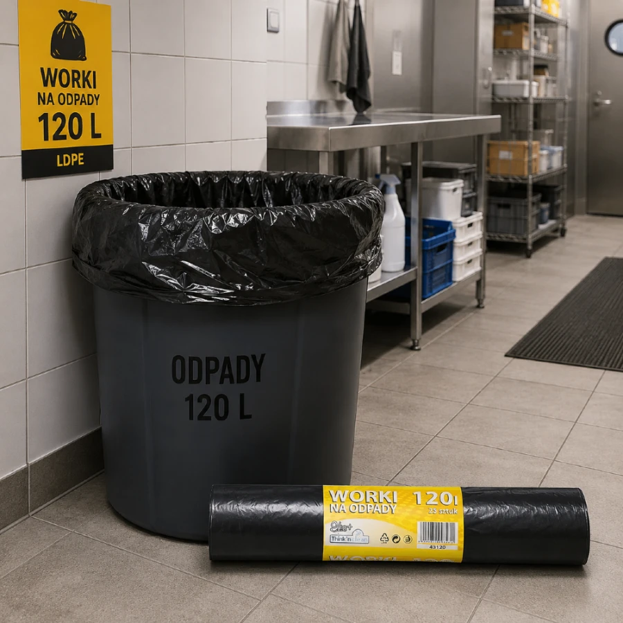 Worki na śmieci z folii LDPE 25 µm, 120 l czarne - 25 szt.