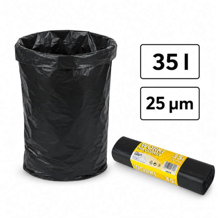 Worki czarne na śmieci z folii LDPE 25 µm, 35 l - 50 szt.