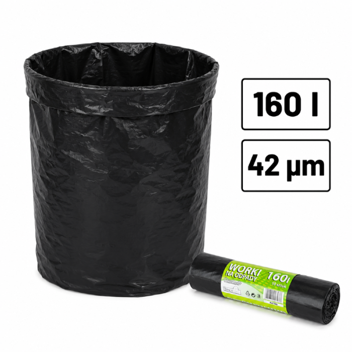 Worek na śmieci z folii LDPE 42 µm, 160 l - 10 sztuk
