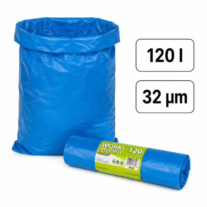 Worek na śmieci z folii LDPE 32 µm, 120 l - 25 sztuk