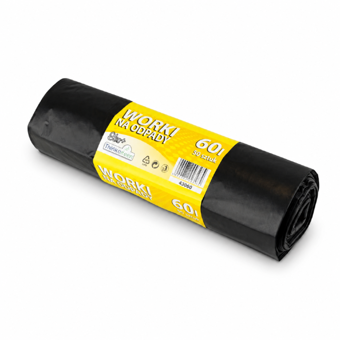 Worek na śmieci z folii LDPE 25 µm, 60 l - 50 sztuk