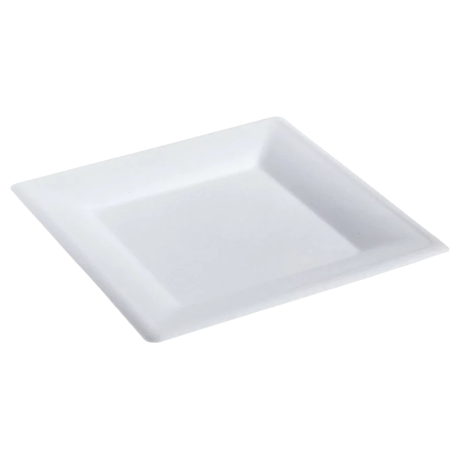 Talerz z trzciny cukrowej biały 25 cm x 25 cm - 50 sztuk