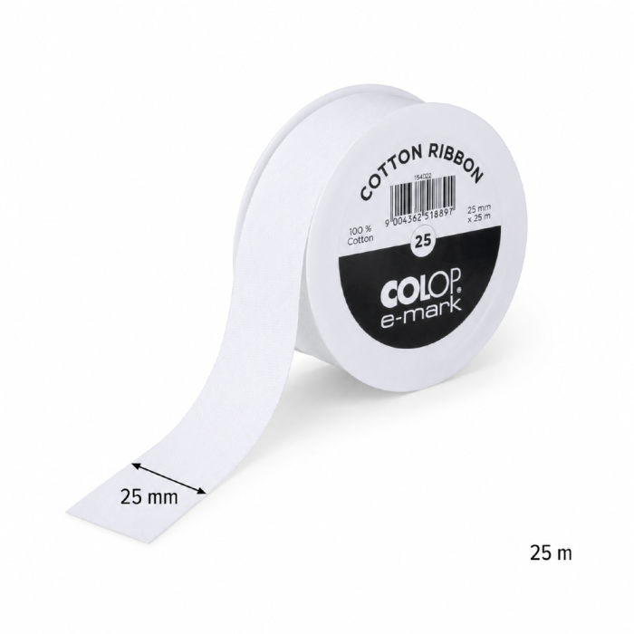 Tasiemka bawełniana biała do urządzeń COLOP E-mark - 25 mm x 25 m