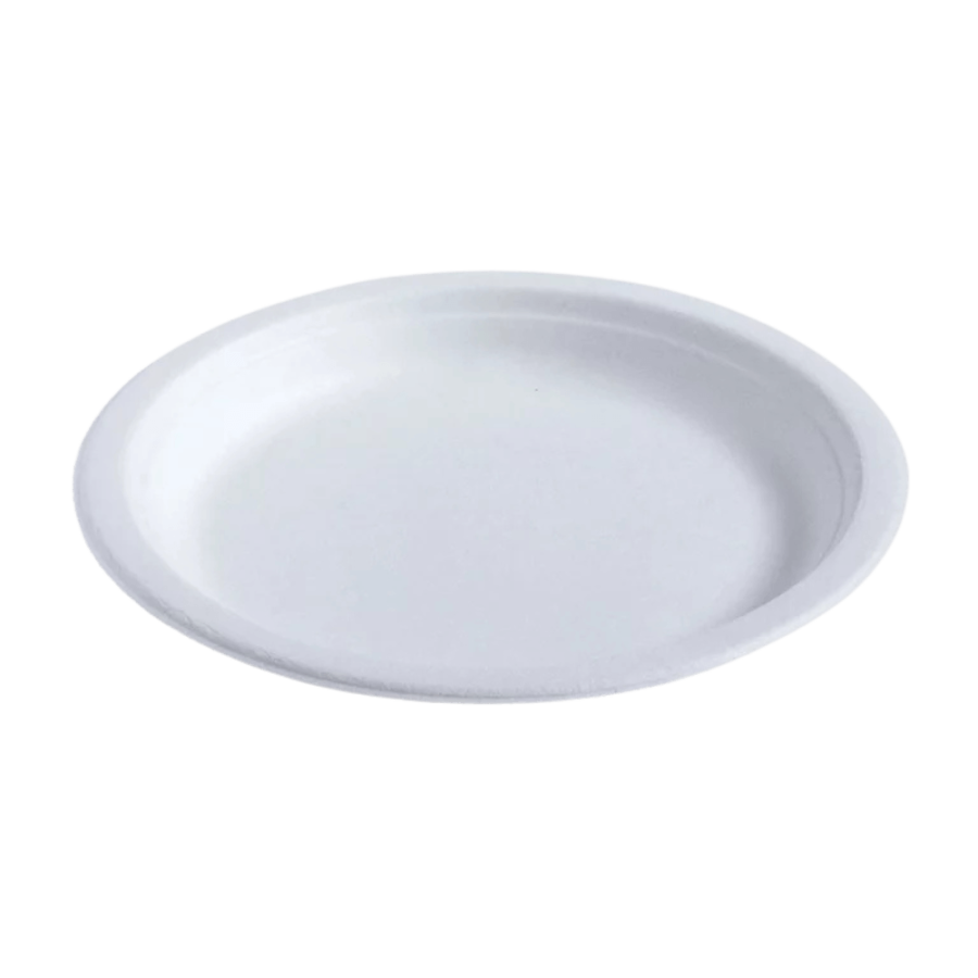 Talerz z trzciny cukrowej biały, okrągły 23 cm - 50 sztuk