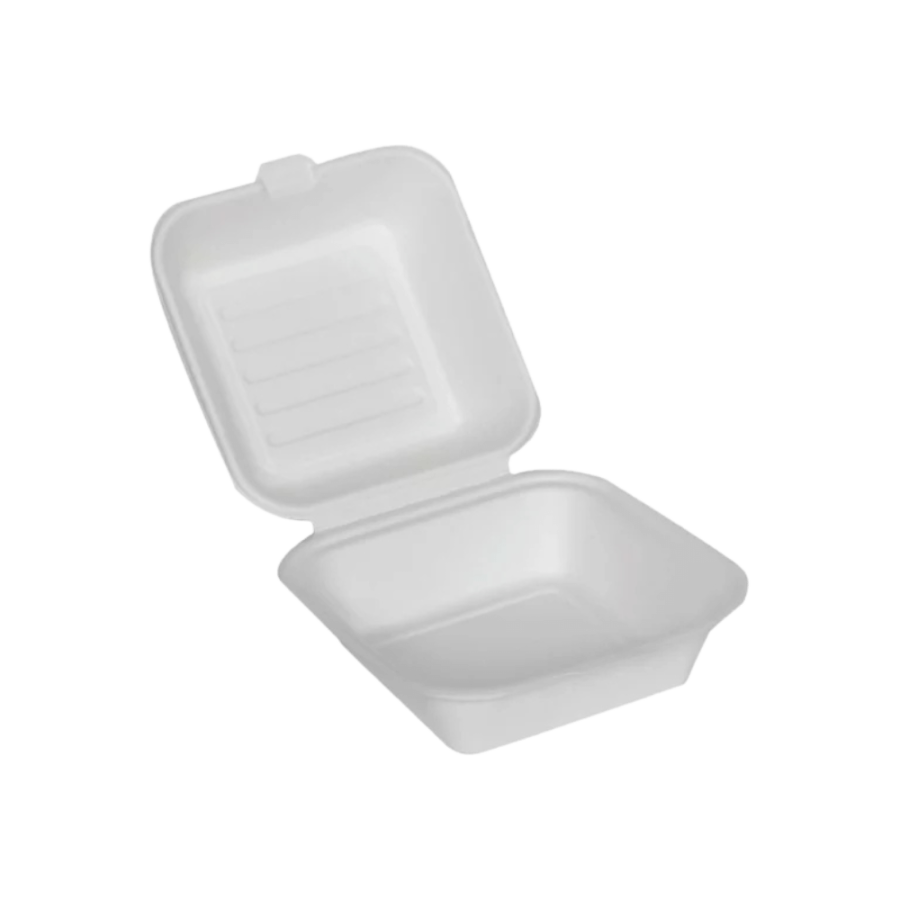 Opakowanie z trzciny cukrowej z pokrywką 15,5 cm x 15 cm x 7,5 cm - 50 sztuk