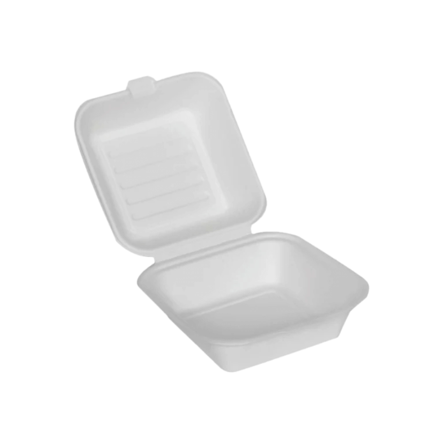 Opakowanie z trzciny cukrowej z pokrywką 20 cm x 20 cm x 7,5 cm - 50 sztuk