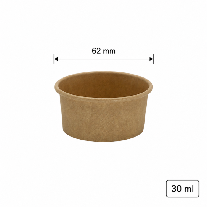 Pojemnik papierowy na sosy i dipy kraft 30 ml, fi 62 mm - 100 sztuk