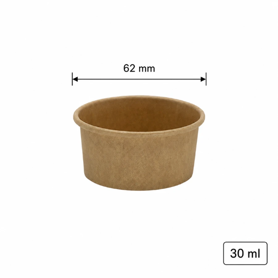 Pojemnik papierowy na sosy i dipy kraft 30 ml, fi 62 mm - 100 sztuk