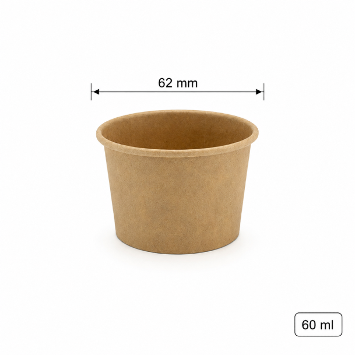 Pojemnik papierowy na sosy i dipy kraft 60 ml, fi 62 mm - 100 sztuk