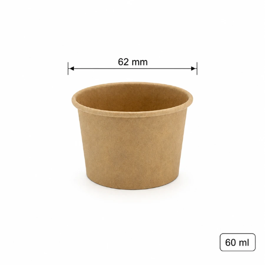 Pojemnik papierowy na sosy i dipy kraft 60 ml, fi 62 mm - 100 sztuk
