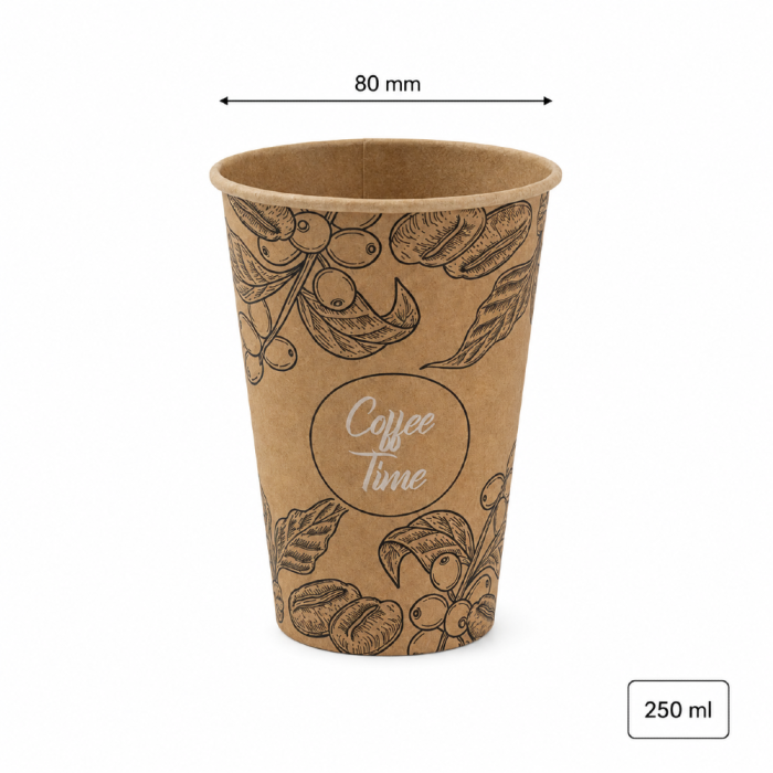 Kubek papierowy z nadrukiem ALL YOU NEED 250 ml, fi 80 mm - 100 sztuk