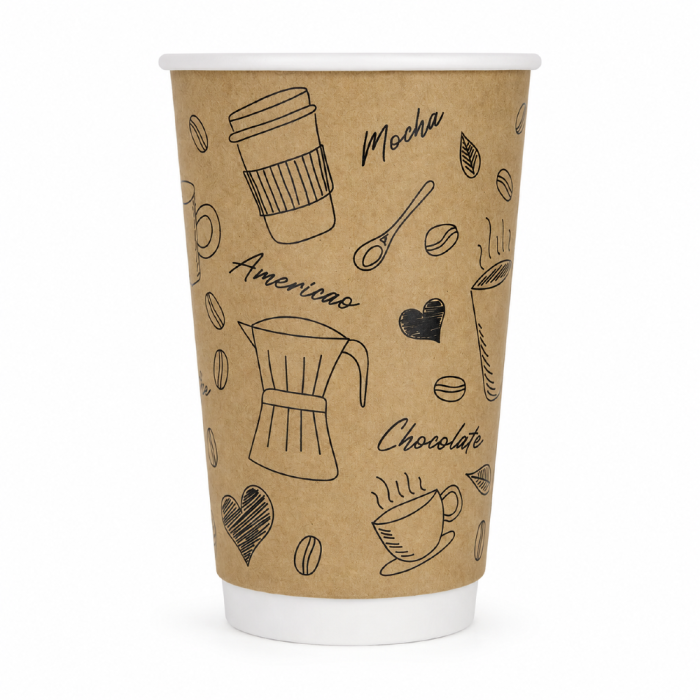 Kubek papierowy, termiczny dwuwarstwowy kraft z nadrukiem 400 ml, fi 90 mm- 20 sztuk