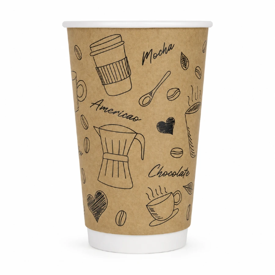 Kubek papierowy, termiczny dwuwarstwowy kraft z nadrukiem 400 ml, fi 90 mm- 20 sztuk
