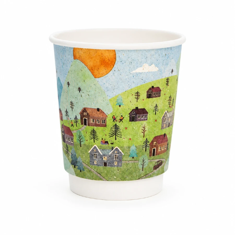 Kubek papierowy termiczny dwuwarstwowy trawa z nadrukiem SUMMER 250 ml fi 80 mm - 20 sztuk