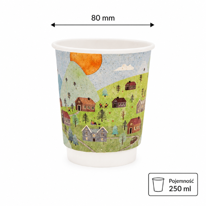 Kubek papierowy termiczny dwuwarstwowy trawa z nadrukiem SUMMER 250 ml fi 80 mm - 20 sztuk