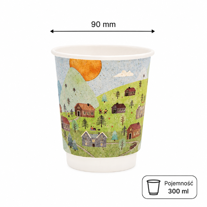 Kubek papierowy termiczny dwuwarstwowy trawa z nadrukiem SUMMER 300 ml fi 90 mm - 25 sztuk