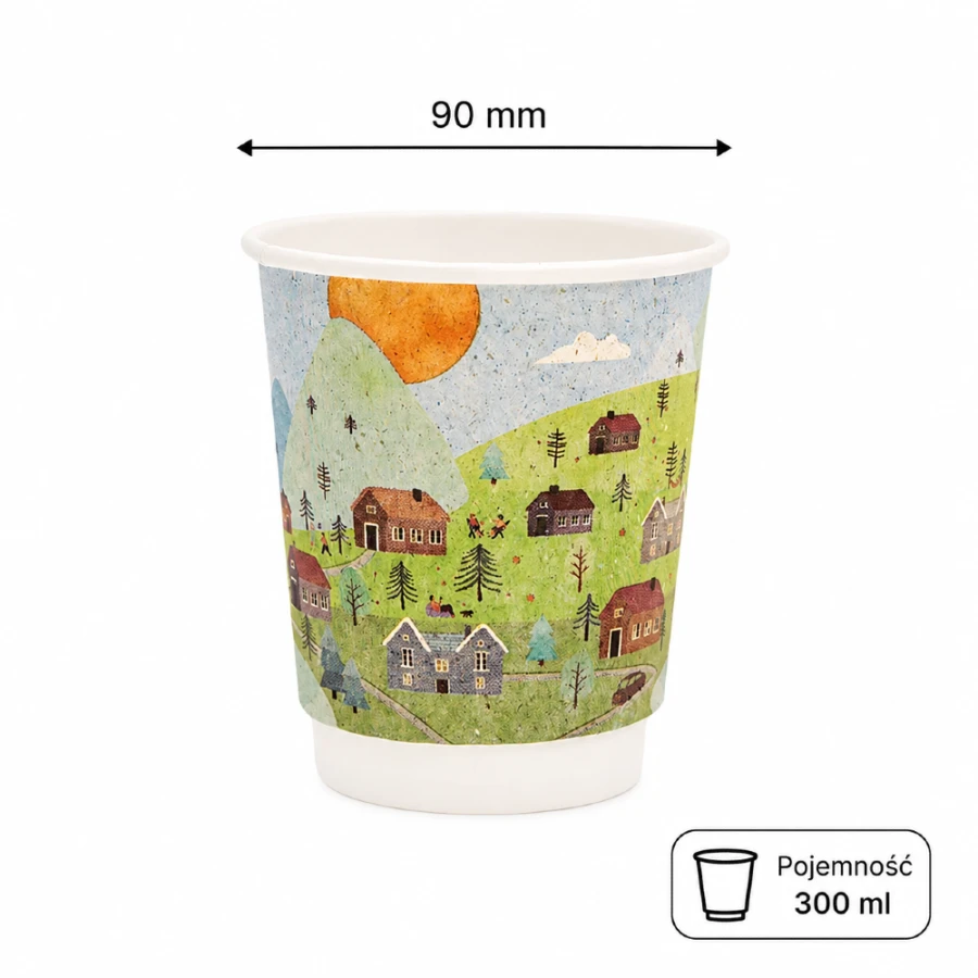 Kubek papierowy termiczny dwuwarstwowy trawa z nadrukiem SUMMER 300 ml fi 90 mm - 25 sztuk