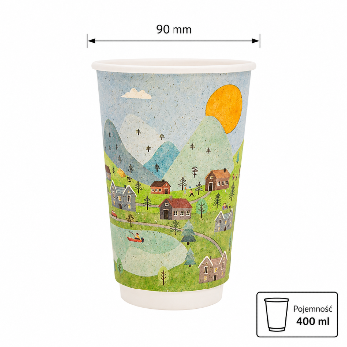 Kubek papierowy termiczny dwuwarstwowy trawa z nadrukiem SUMMER 400 ml fi 90 mm - 20 sztuk