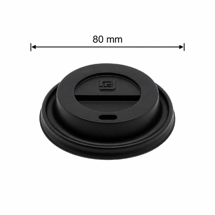 Pokrywka do kubków z otworem PS fi 80 mm czarna - 100 sztuk