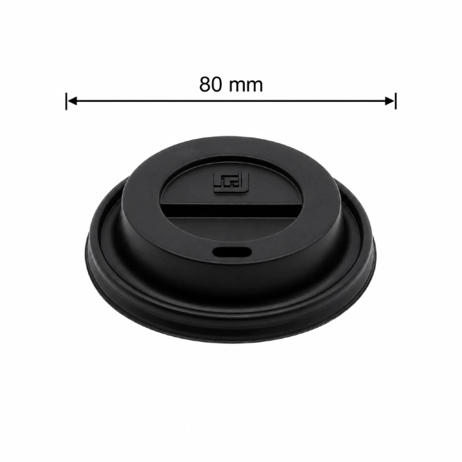Pokrywka do kubków z otworem PS fi 80 mm czarna - 100 sztuk