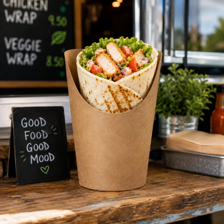 Pudełko na wrapa, tortillę i frytki kraft - 350 ml - 65 sztuk