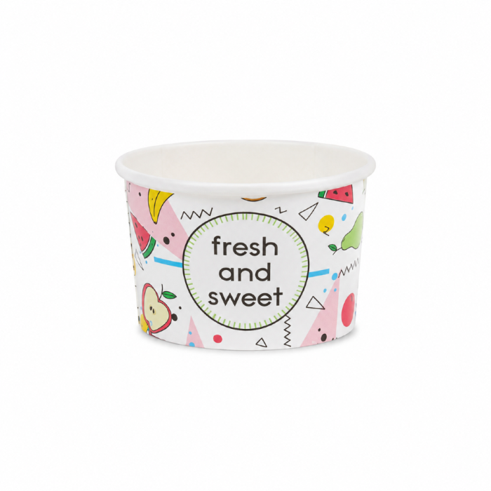 Pojemnik papierowy na lody z kolorowym nadrukiem 130 ml, fi 75 mm - 25 sztuk