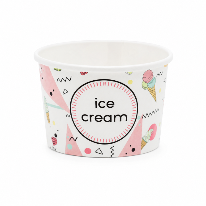 Pojemnik papierowy na lody z kolorowym nadrukiem 160 ml, fi 85 mm - 25 sztuk