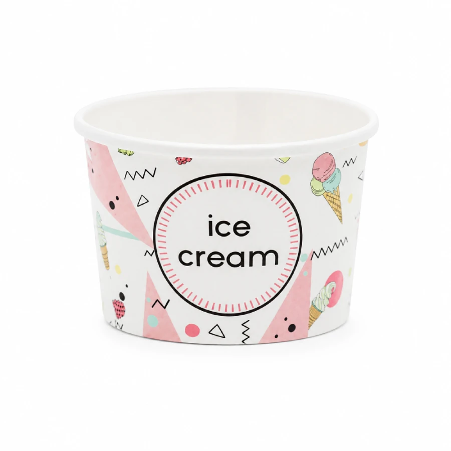 Pojemnik papierowy na lody z kolorowym nadrukiem 160 ml, fi 85 mm - 25 sztuk