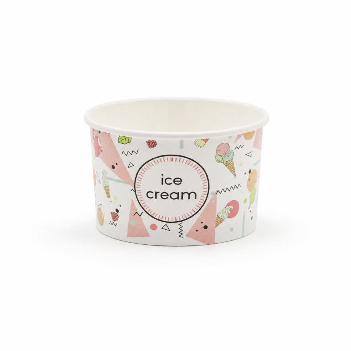 Pojemnik papierowy na lody z kolorowym nadrukiem 245 ml, fi 93 mm - 25 sztuk